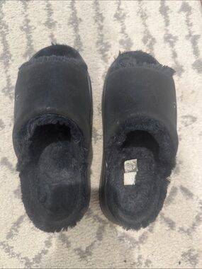 Nike Black Fuzzy Platform Slip-Ons